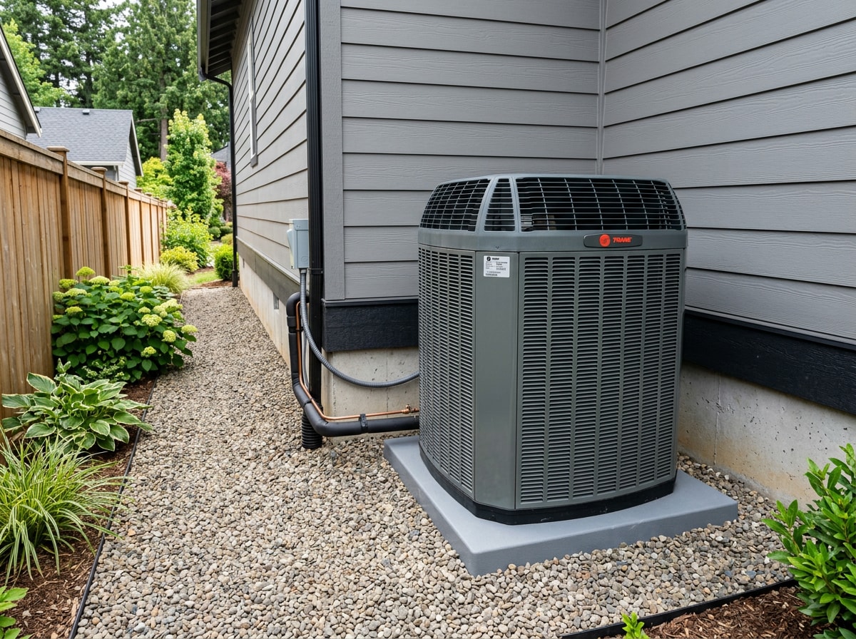 Trane outdoor condenser unit on a residential property