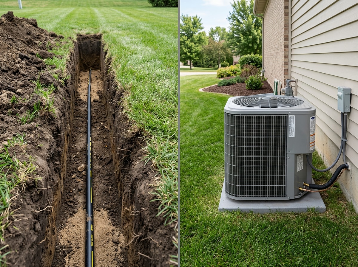Graphic comparing energy savings of a geothermal heating and cooling system versus a standard air-source heat pump