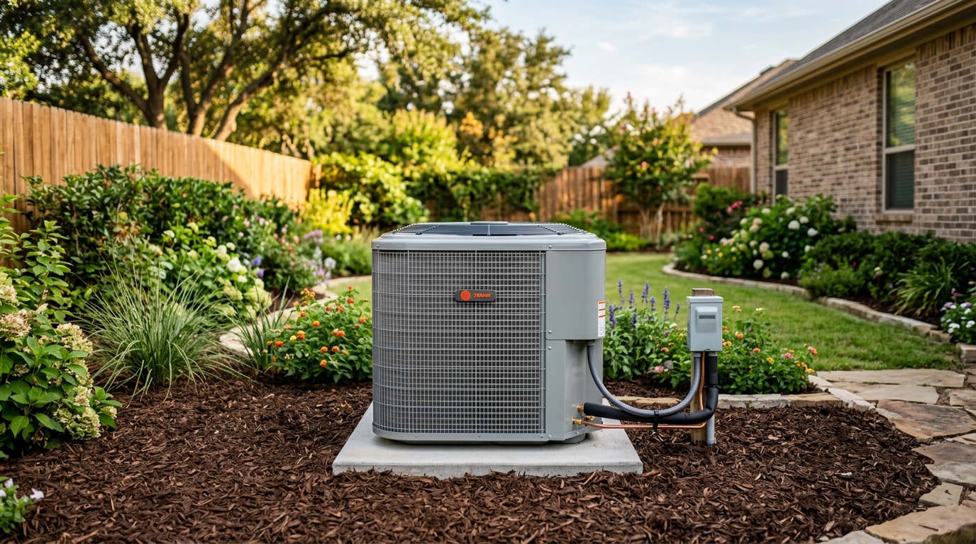 Residential HVAC condenser unit maintained under an HVAC maintenance agreement in College Station, TX