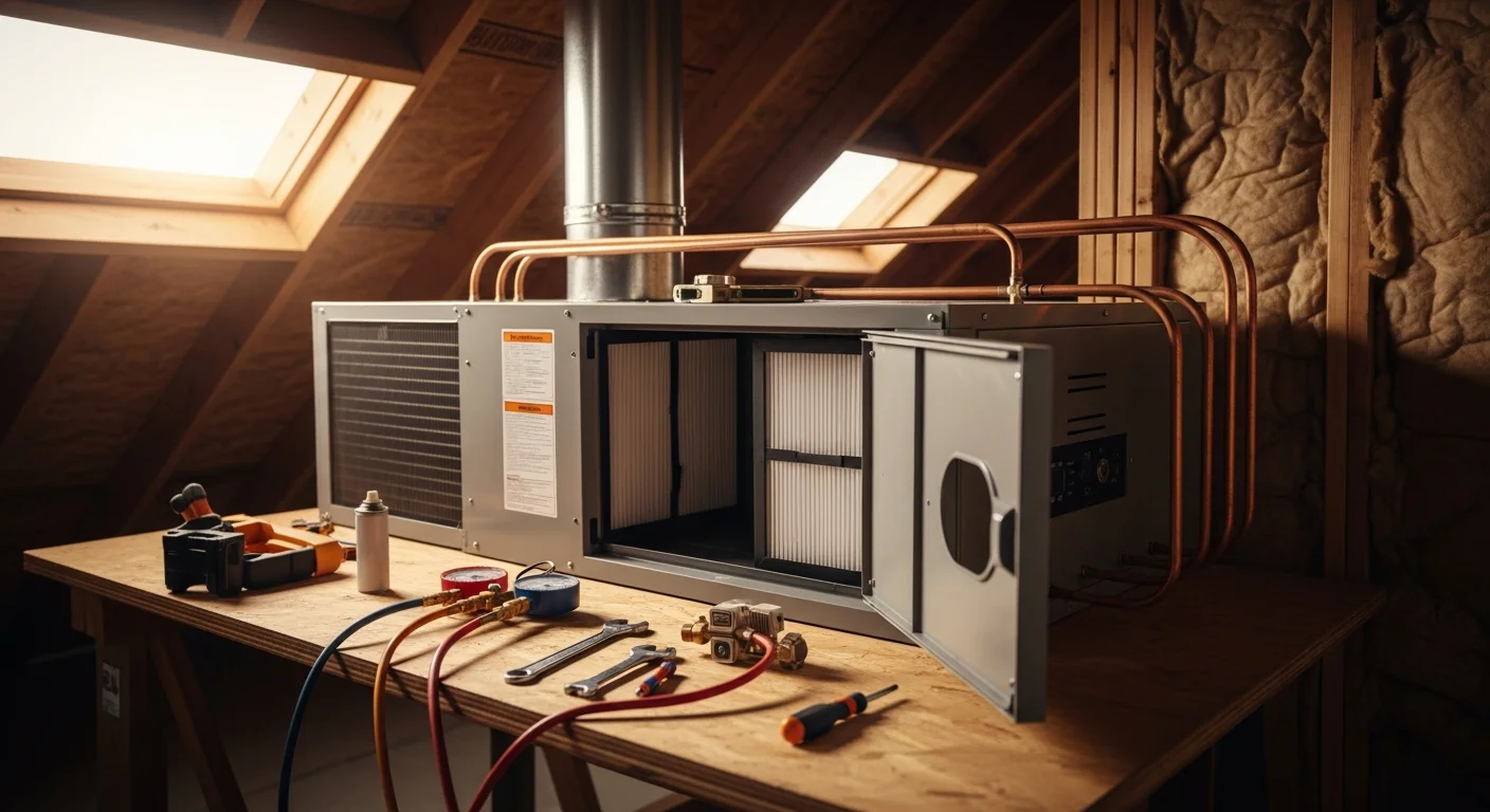 HVAC technician performing routine maintenance on home heating system